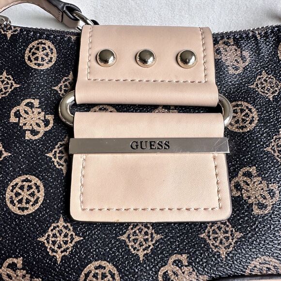 GUESS Women's Greta Brown Logo Print Small Hobo Shoulder Baguette Handbag NWT - Picture 7 of 8